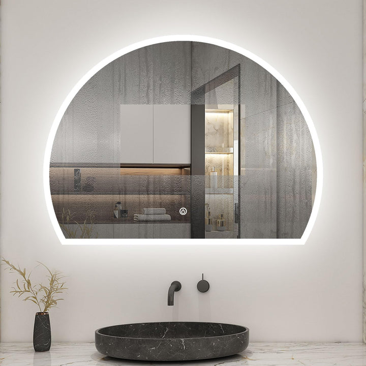 LED Badspiegel 80x60cm Halbrund Badspiegel mit Beleuchtung Anti-Beschlag Wand/Touchschalter 3 Lichfa