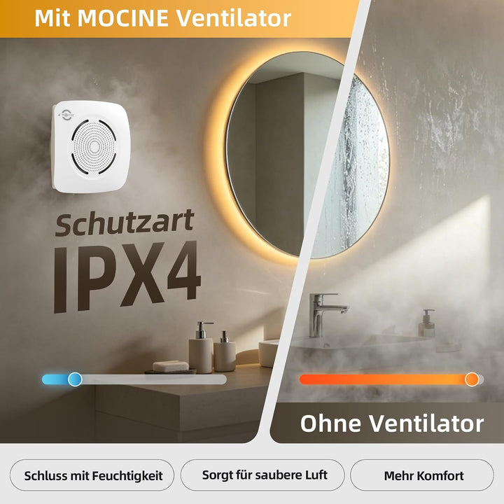MOCINE Badlüfter 100 mm, 130 m³/h Badezimmer Abluftventilator, Weiss | 50% PC+ABS, Doppelkugellager,