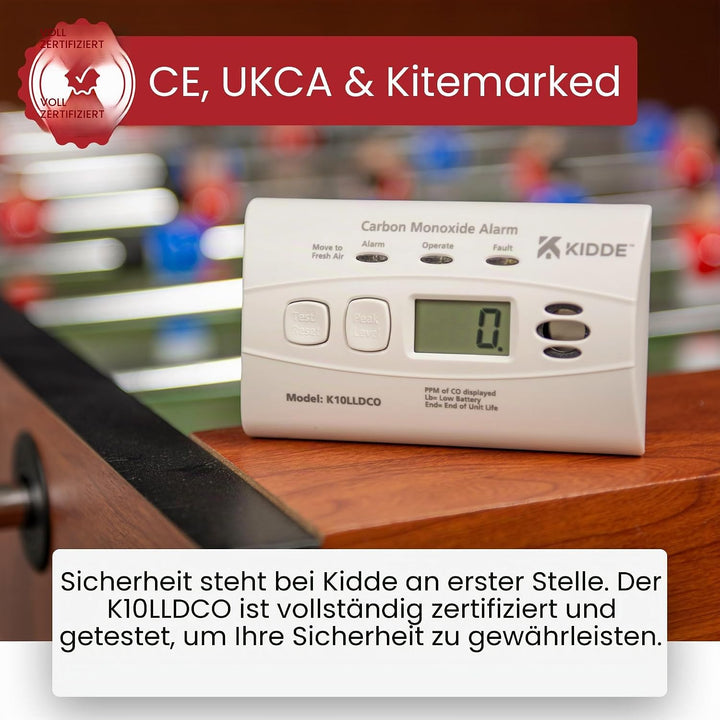Kidde 10LLDCO Kohlenmonoxid Alarm Digital Display mit versiegelten Akku, Standard Alarm