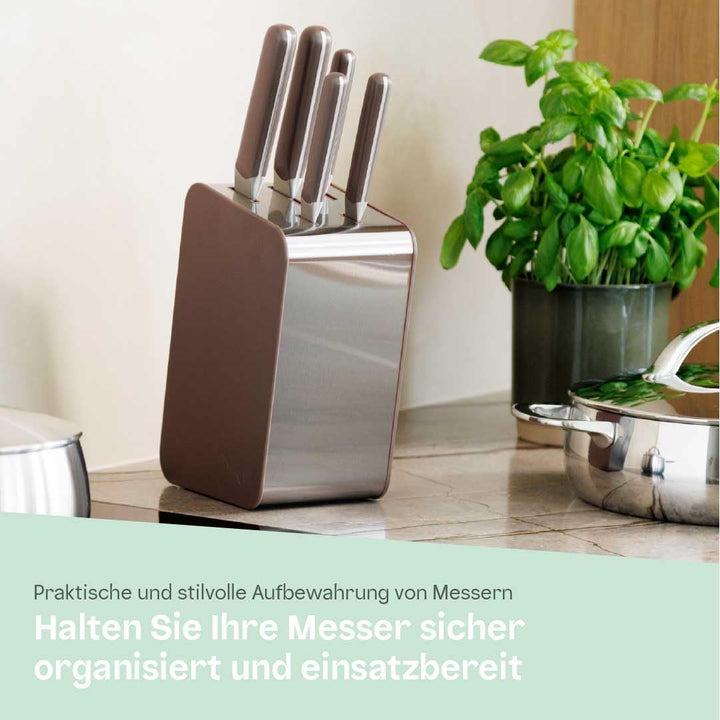 BergHOFF Home Messerblock mit Messer - 6-teilig Messerset mit Block - Küchenmesserset - Küchenmesser