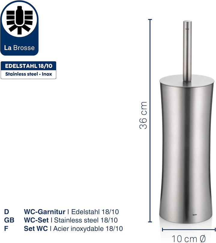 kela 22496 WC-Garnitur Elegance aus Edelstahl in Silber, 10 x 10 x 36 cm, WC-Garnitur