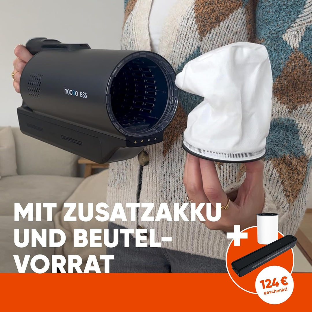 hoogo BS5 Akkustaubsauger mit Beutel | kabellos | 400W | Akkusauger mit HEPA Filter für Allergiker u