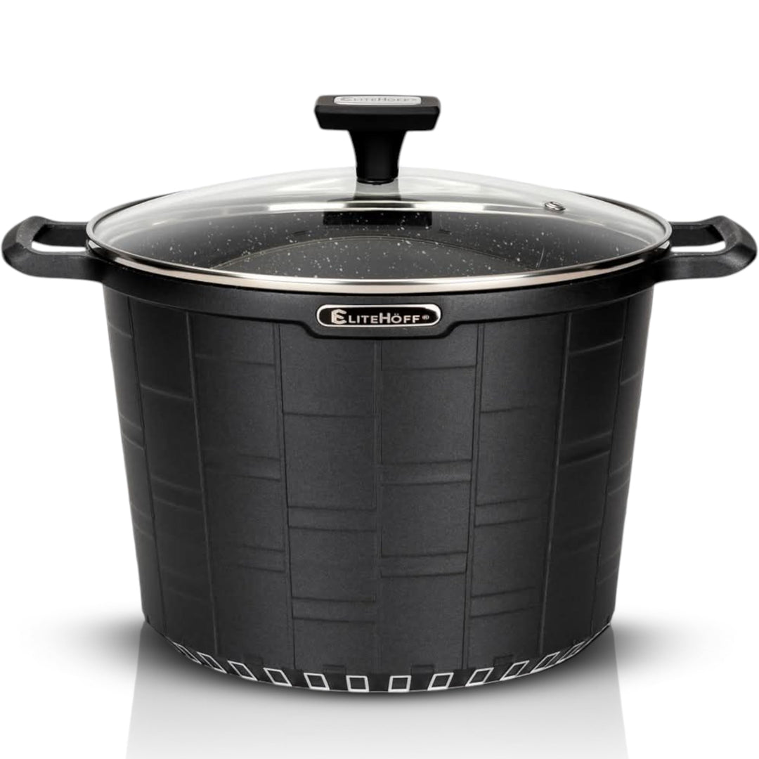 EliteHoff Kochtopf Induktion, Premium Topf 24cm 6.5 liter mit Glasdeckel, Suppentopf Aluminiumguss m