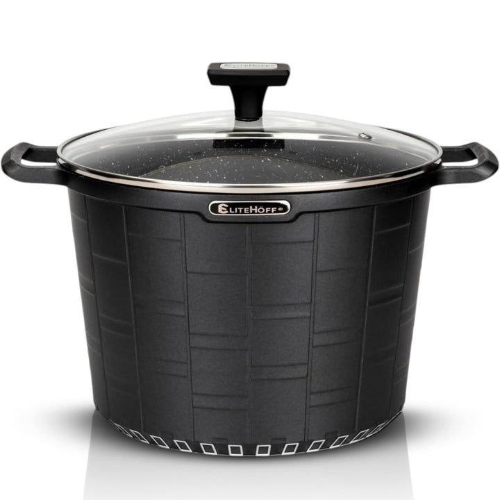 EliteHoff Kochtopf Induktion, Premium Topf 24cm 6.5 liter mit Glasdeckel, Suppentopf Aluminiumguss m