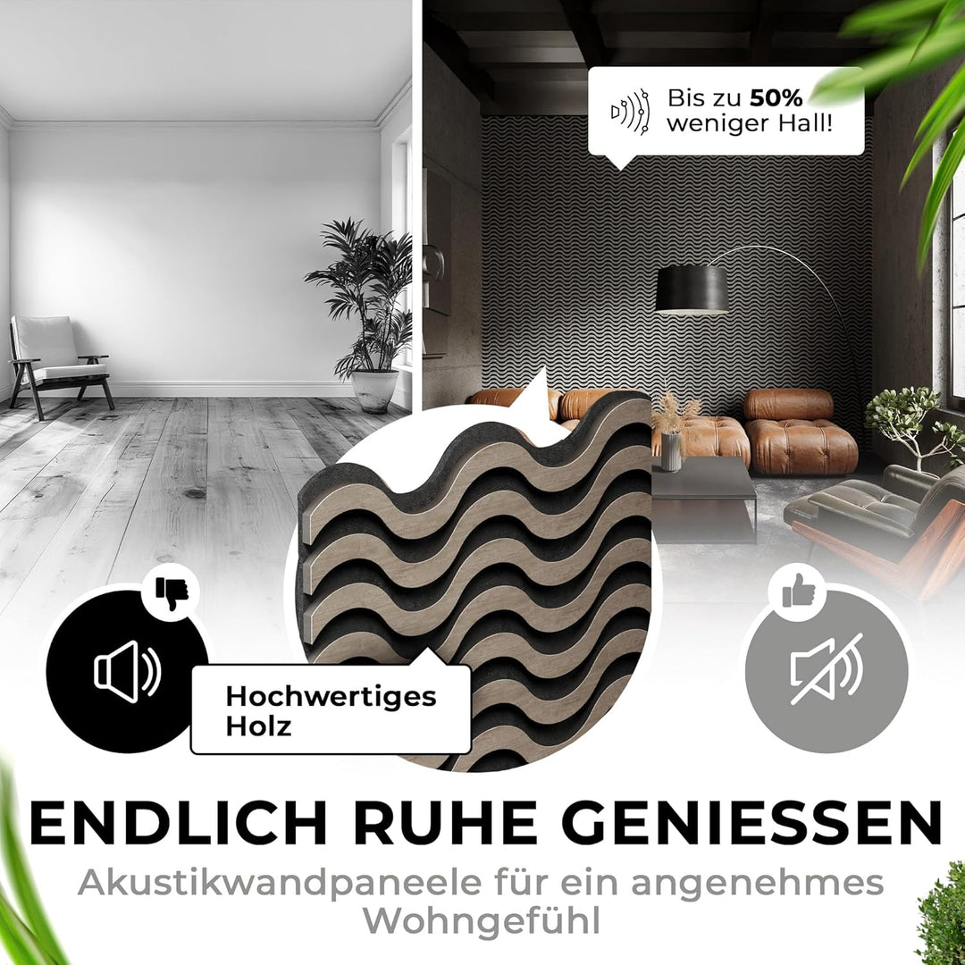 Good Materialzz® Akustikpaneele selbstklebend 115x60x5 cm,(2er Set) Wandpaneele aus Holz, Wandverkle