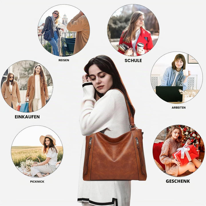 Long Keeper Handtasche Damen Gross - Tote Bag Shopper Damen Leder Umhängetasche Damen Schultertasche