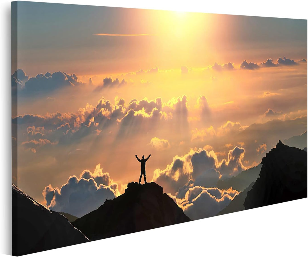 islandburner Bild auf Leinwand Person Auf Berggipfel Über Den Wolken Bilder Wandbilder Poster Leinwa