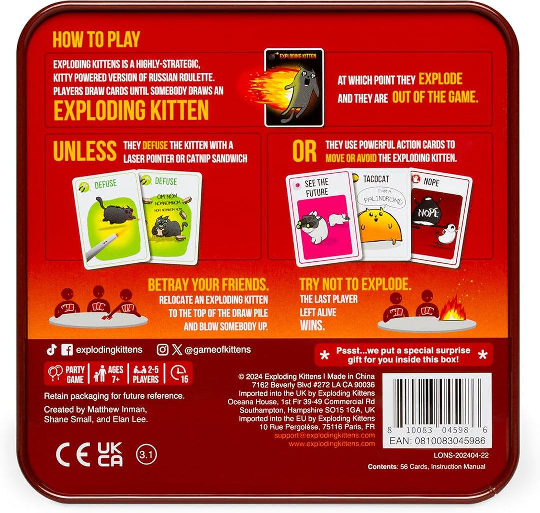 Exploding Kittens Original Edition in a Collectible TIN - Hilarious Card Game for Family - Party Gam