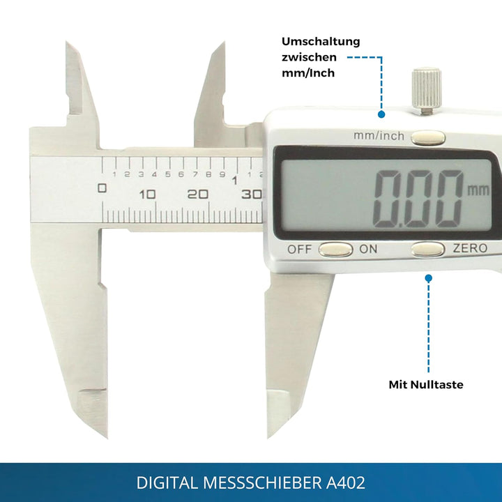 hedue® Digitaler Messschieber 150mm - Schieblehre digital aus Edelstahl, Messlehre in mm/Inch Edelst