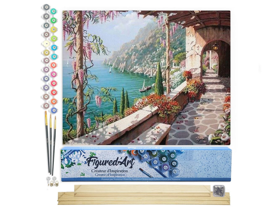 Figured'Art Malen Nach Zahlen Erwachsene Mit Rahmen Meeresblick von der Terrasse - Paint by Numbers