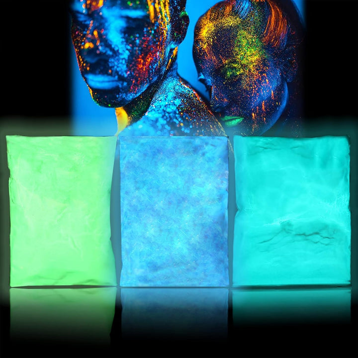 Fluoreszierender Pulver, 3x100g Professionelle Leuchtpigmente, Selbstleuchtend, phosphoreszierend un