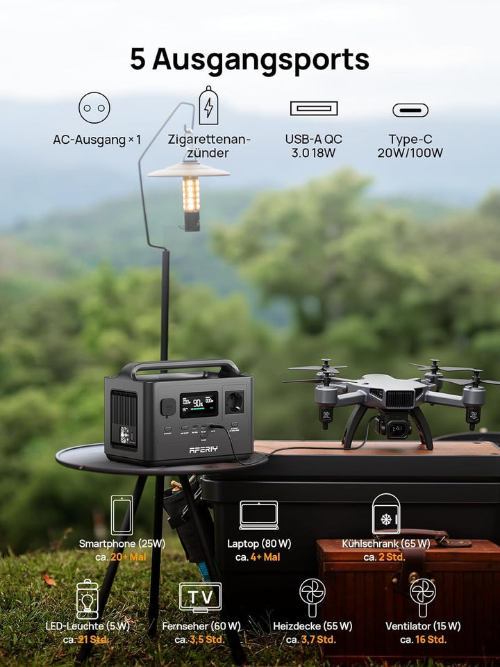 AFERIY AF-P040 Solar Generator mit 100W Solarpanel, 256Wh LiFePO4-Batterie, 400W AC & 100W USB-C Aus