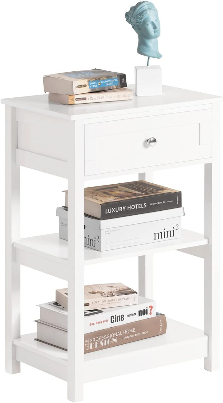 SoBuy® FBT46-W Beistelltisch Nachttisch Couchtisch in weiss mit Einer Schublade und 2 Ablagen BHT ca