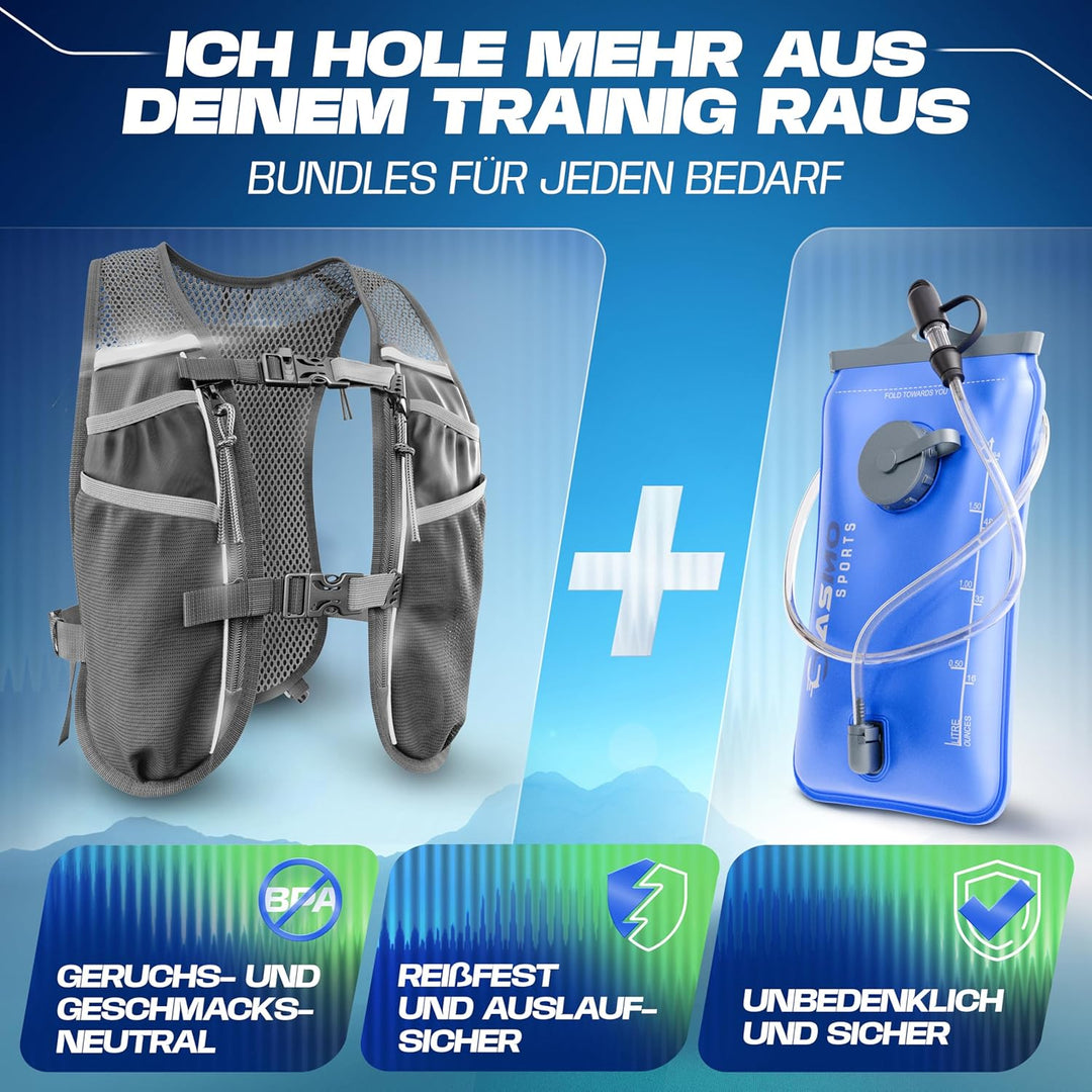 SASMO® Laufweste Damen & Herren 5L / 2L | Running Vest - Ultraleicht & atmungsaktiv| Laufrucksack Da
