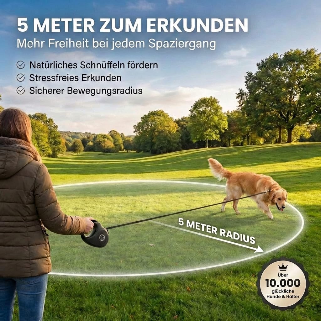 HUND IST KÖNIG Rollleine Hundeleine 5m für kleine &amp; grosse Hunde | Hochwertige Hundeleine ausziehbar