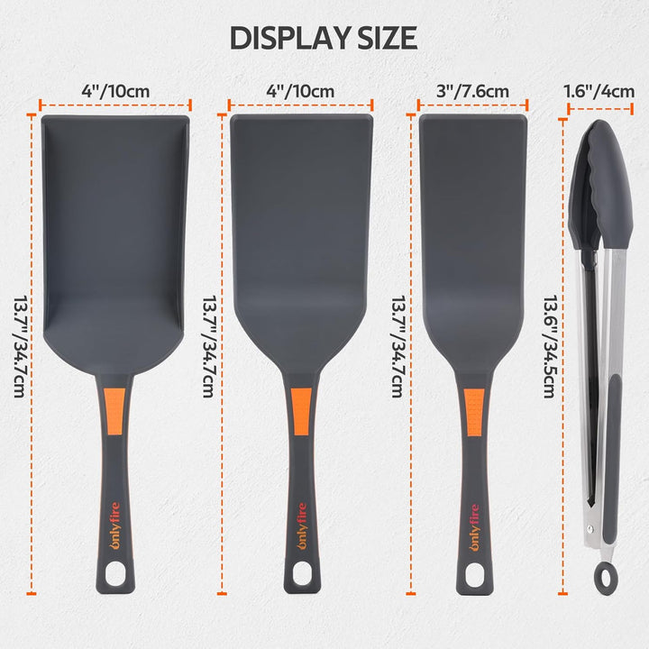 Onlyfire 4 Grillbesteck Set, Plancha Spachtel Set Enthält 2 Grillspachtel, Grillschaufel und Grillza
