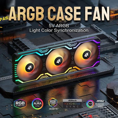 AsiaHorse 3 in 1 PC Gehäuselüfter, 3 * 120mm ARGB Lüfter mit 56 Adressierbare LEDs, CPU mit PWM Cont