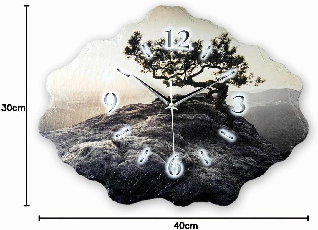 Kreative Feder Designer-Wanduhr aus Stein (Beton) mit flüsterleisem Uhrwerk - Baum Einsam (leises Fu