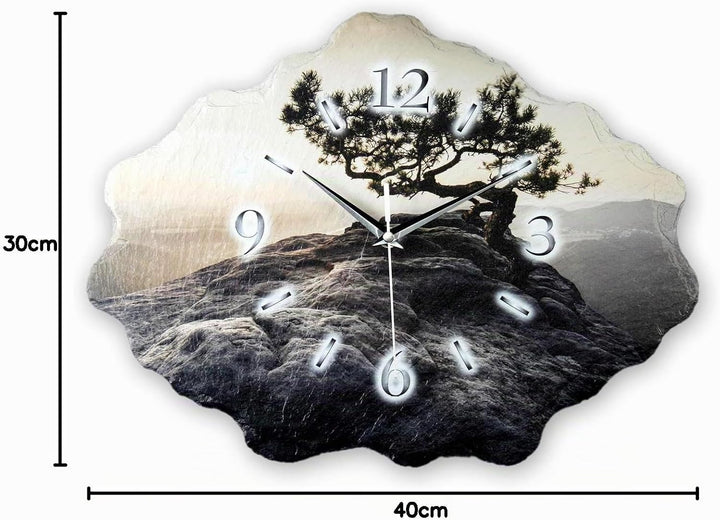 Kreative Feder Designer-Wanduhr aus Stein (Beton) mit flüsterleisem Uhrwerk - Baum Einsam (leises Fu