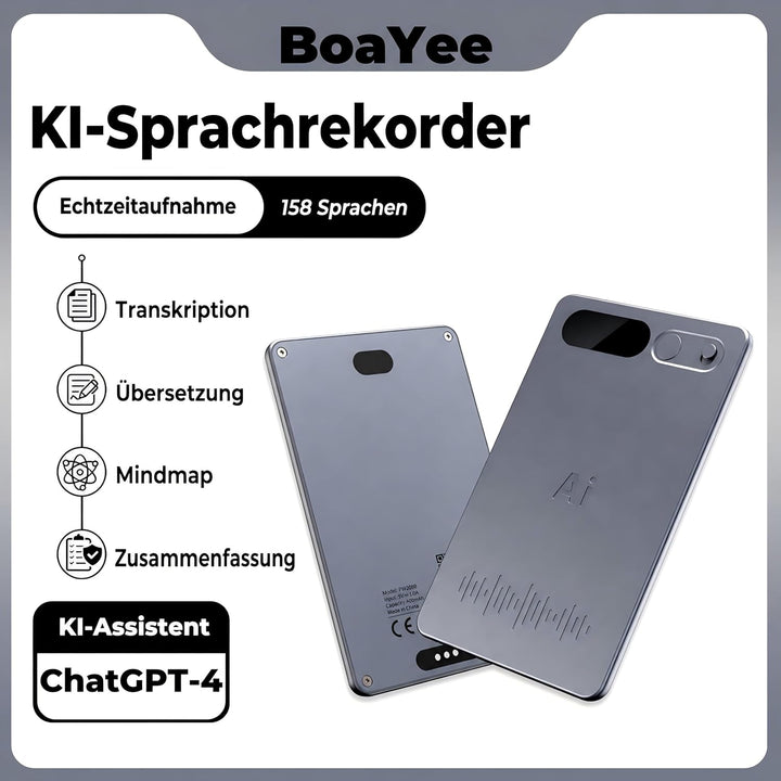 KI Diktiergerät, Diktiergerät Mini 64 GB, Schwarzes Gehäuse | Gestützte Transkription und Zusammenfa