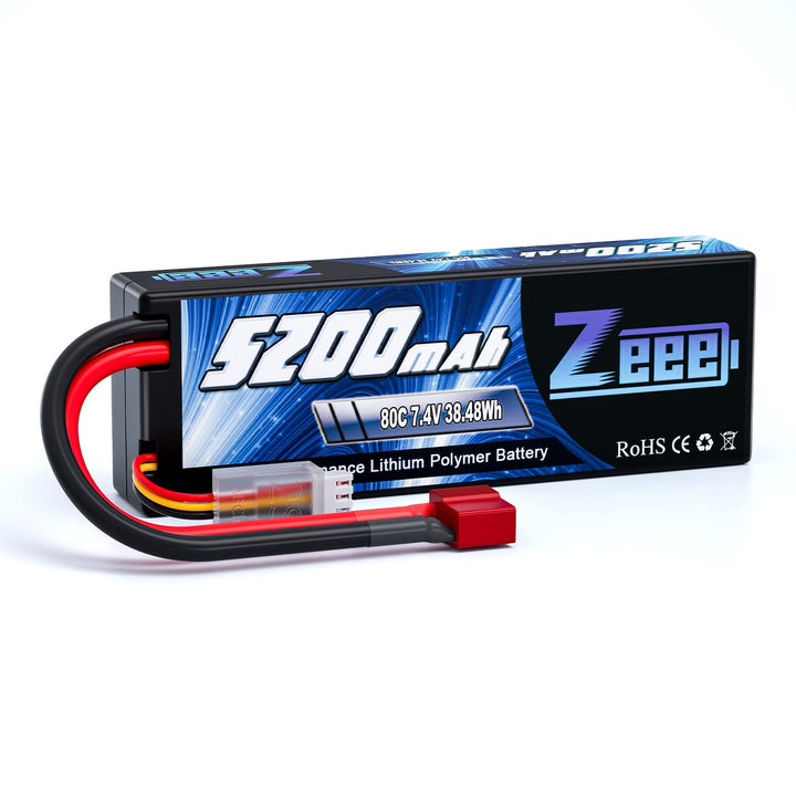 Zeee 2S Lipo Akku 5200mAh 7,4V 80C RC Lipo Batterien mit T Stecker für RC Evader BX Auto Car Truck L