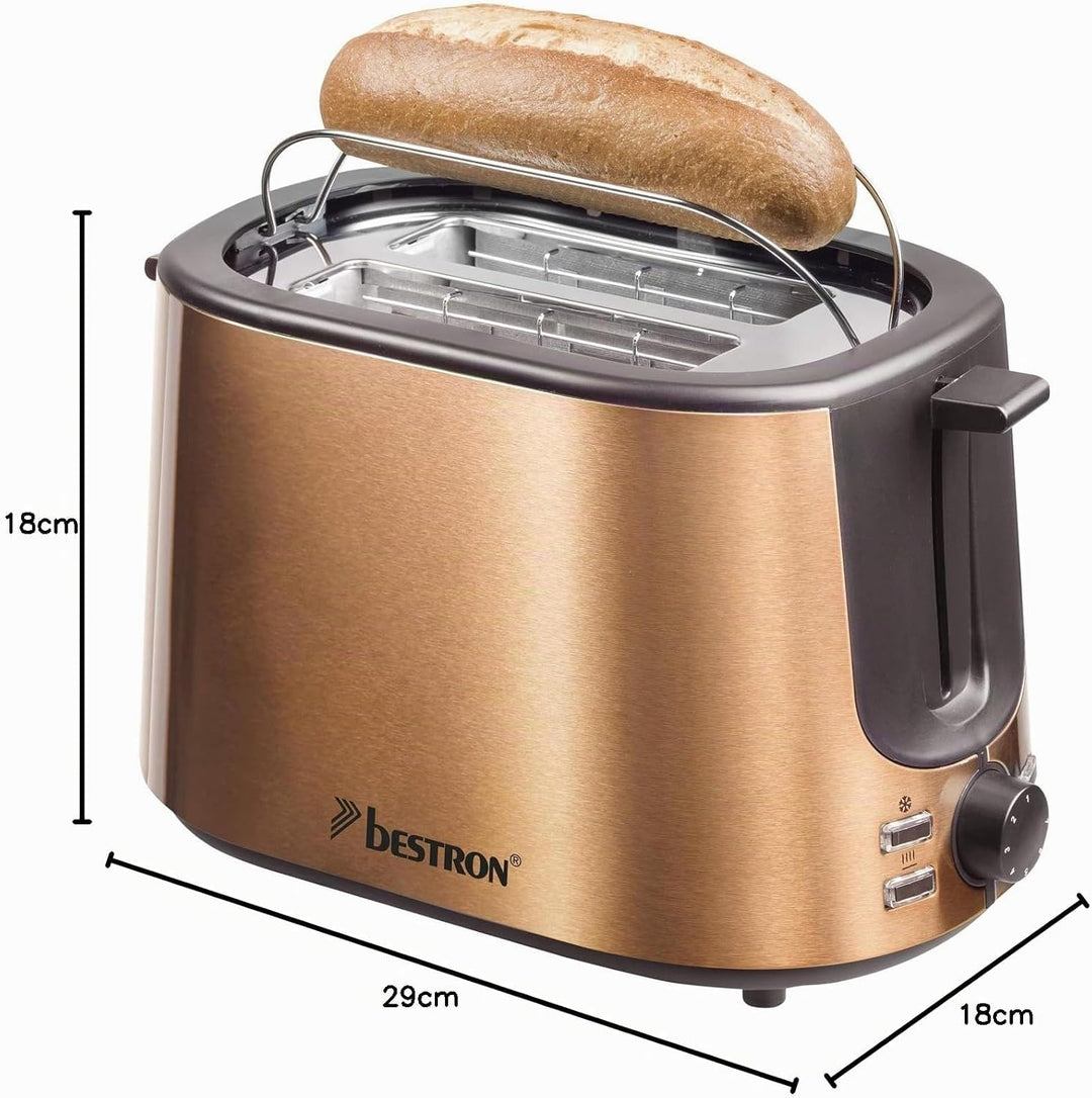 Bestron Toaster mit 2 Röstkammern, Krümelschublade und Brötchen-Röstaufsatz, 1.000 W, Edelstahl in K