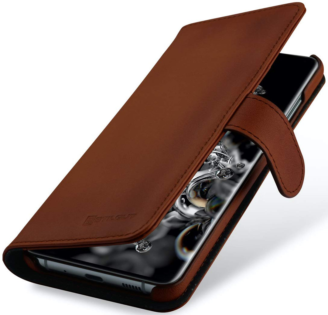 STILGUT Talis kompatibel mit Samsung Galaxy S20 Ultra Hülle mit Kartenfach aus Leder, Wallet Case, L