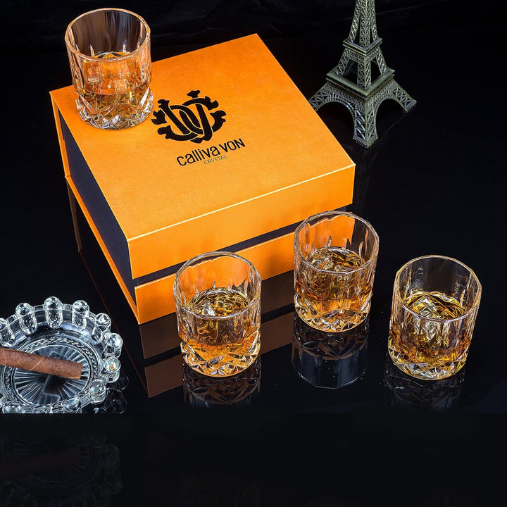 calliva von 4er-Set Whiskey Gläser, Bleifreie Kristall Whisky Glas 300 ml für Cocktail, Margarita, M