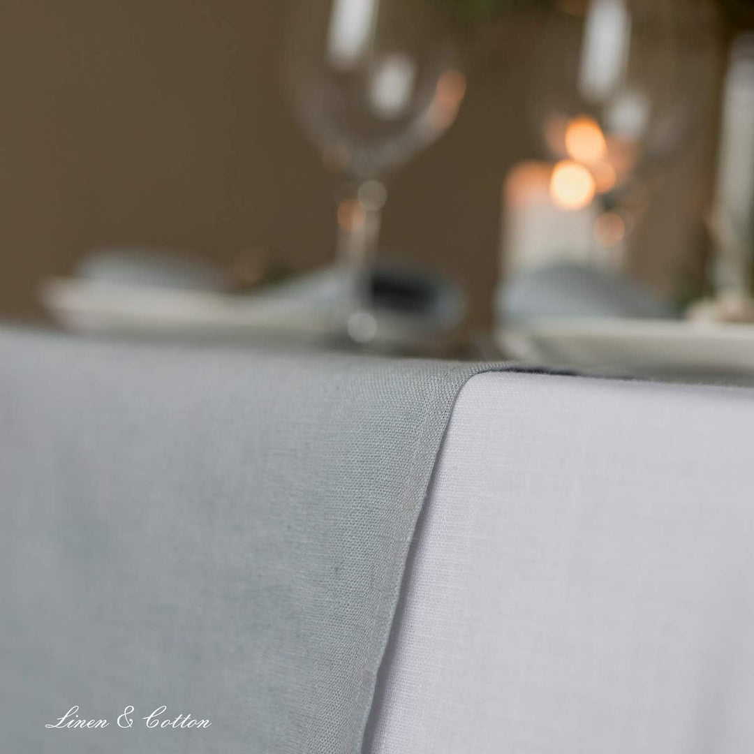 Linen &amp; Cotton Tischläufer Stoff Tischband Tischdeko Hygge 100% Leinen, Hellblau Blau (40 x 220 cm)