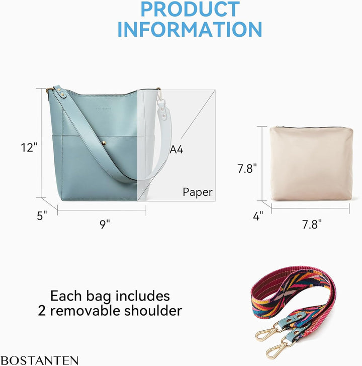 BOSTANTEN Leder Damen Handtasche Schultertasche Umhängetasche Designer Tasche Gross Hellblau, Hellbl