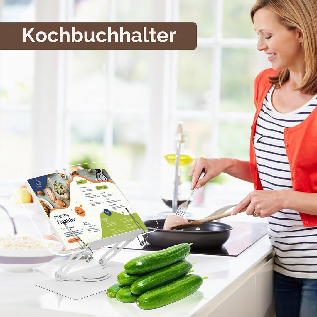 Foyucool Acryl Buchständer zum Lesen, Faltbarer Kochbuchständer, Höhenverstellbarer, 360° drehbarer