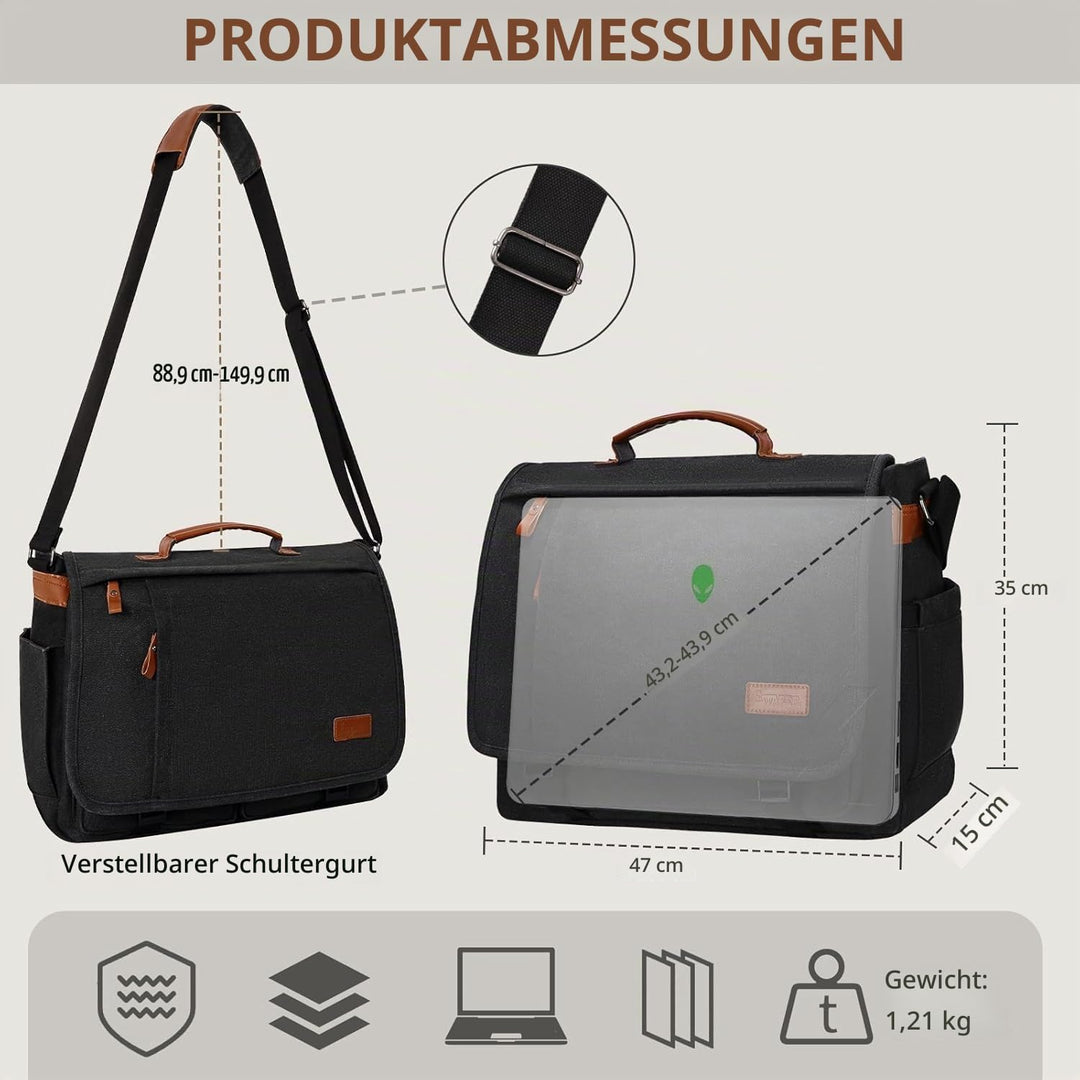 ESTARER Laptoptasche 17 Zoll Umhängetasche Herren Canvas für Arbeit Uni Grau Dunkelgrau 17-17.3 Zoll