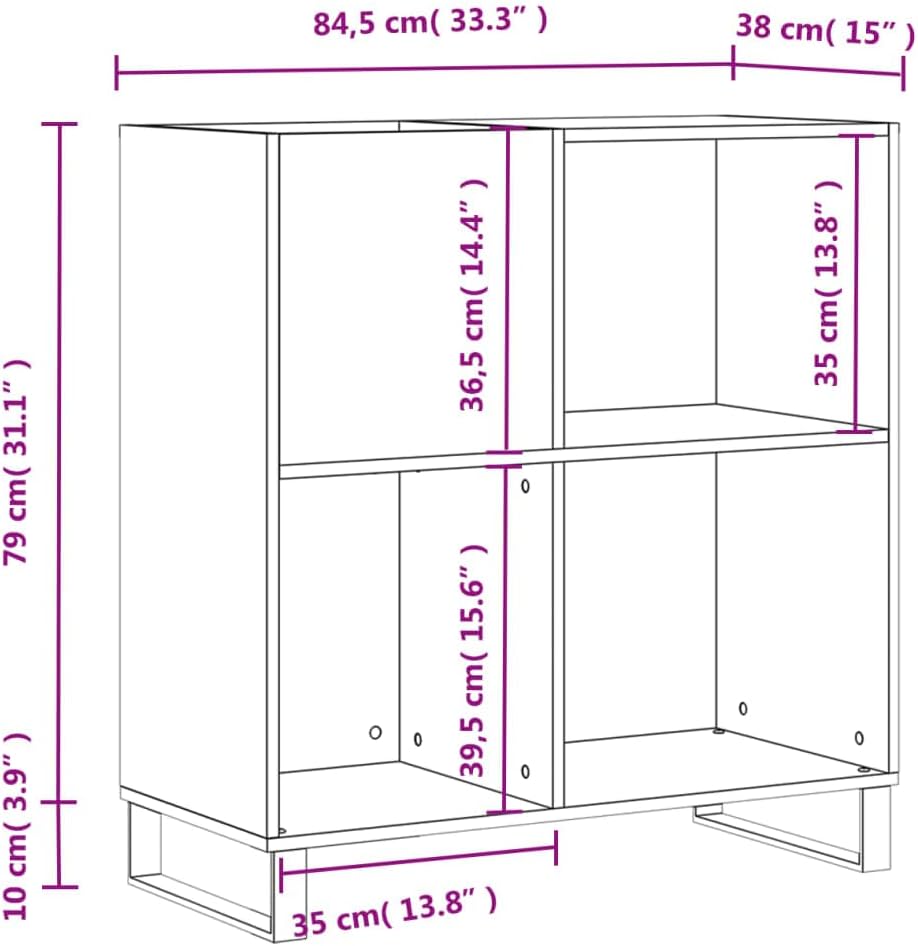 vidaXL Plattenschrank, Schallplattenschrank mit viel Stauraum, Plattenspieler Schrank für Wohnzimmer