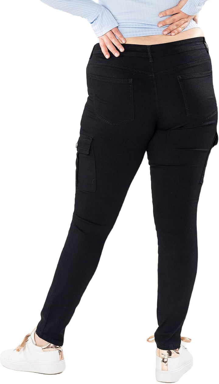 Nina Carter Damen Cargo Jeans grossen Grössen Stretchjeans Plus Size Jeanshosen Used-Look Denim Hose
