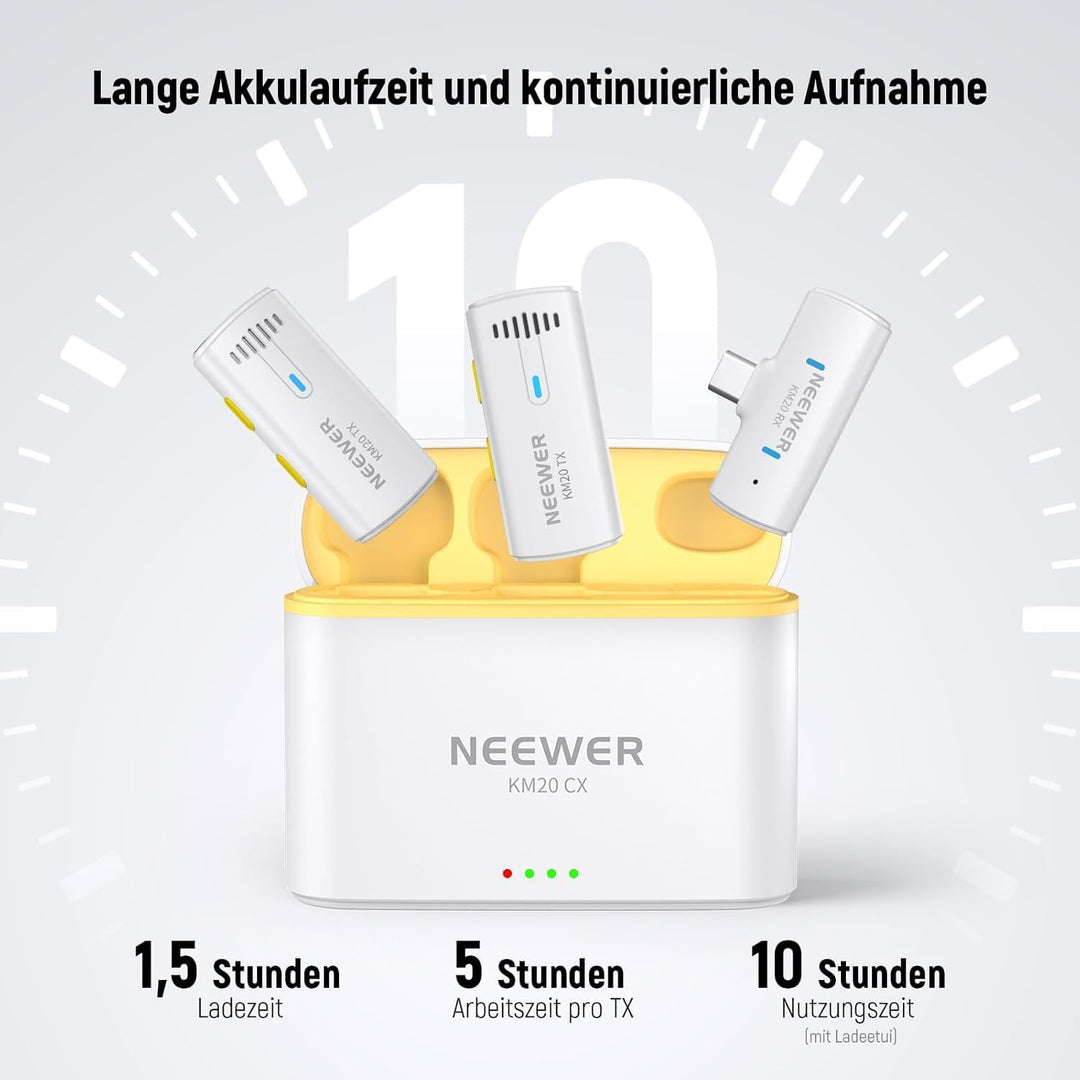 NEEWER Wireless Lavalier Mikrofon System für iPhone USB C Mini Clip auf Revers Mic mit 2X Sender/4x