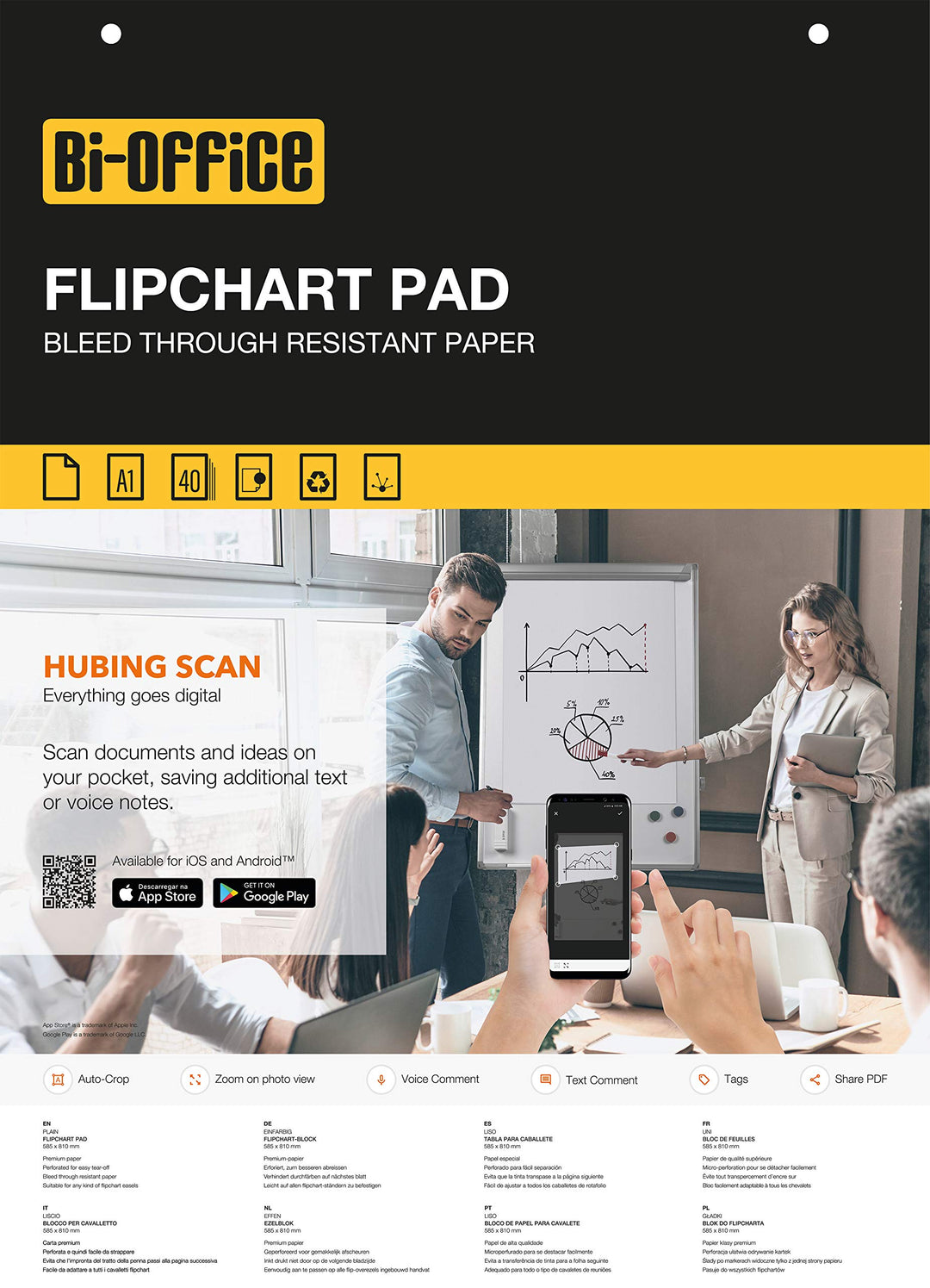Bi-Office Flipchartblock A1, Blanko, 40 Blättern, 60 g/m² Papier, 5er Pack 60 g/m² 40 Hojas, 60 g/m²