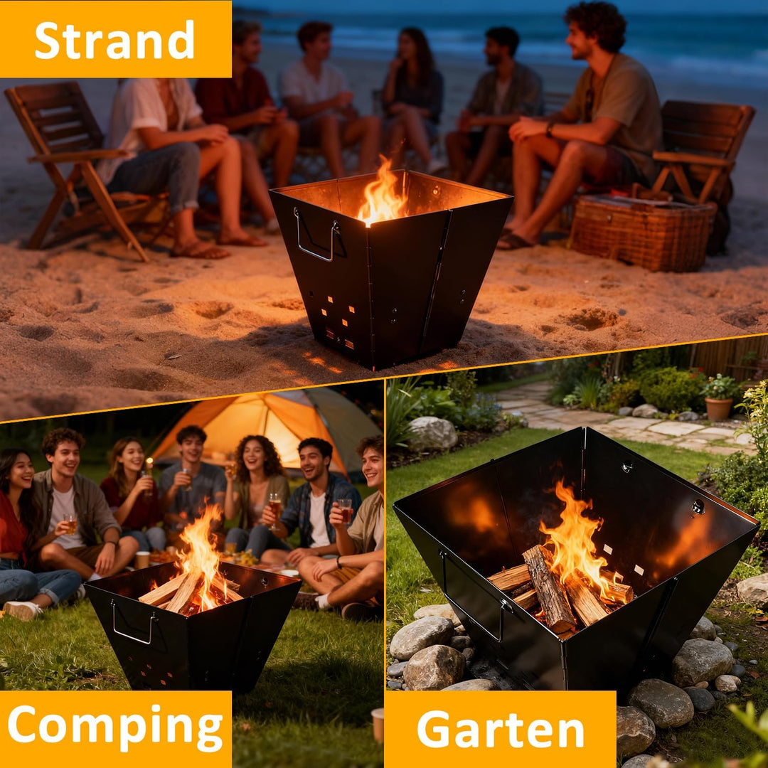 Tragbare Feuerstelle für Camping, Faltbare Outdoor-Feuerschale, Robuste Eisen-Feuerstelle für Terras