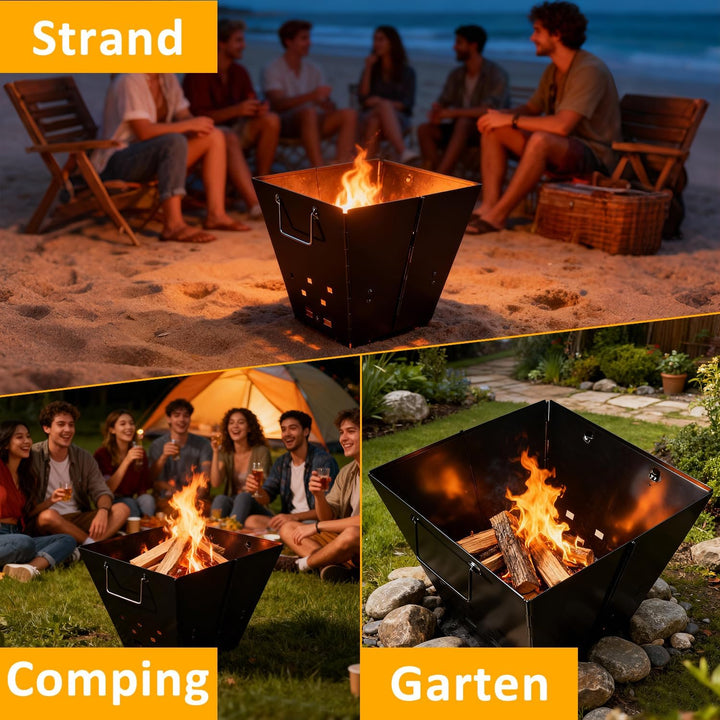 Tragbare Feuerstelle für Camping, Faltbare Outdoor-Feuerschale, Robuste Eisen-Feuerstelle für Terras