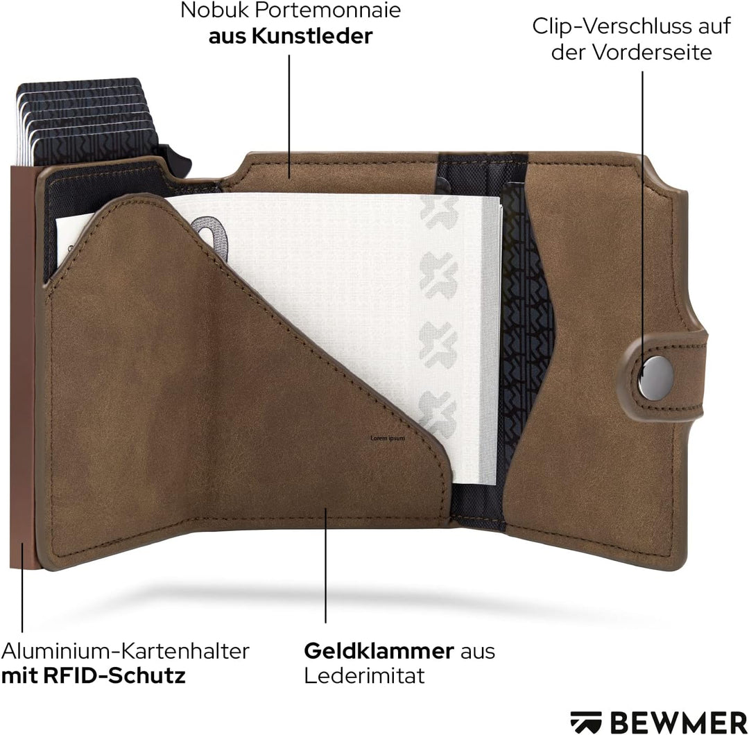 BEWMER 2 Shielded | Herren und Damen Slim Wallet mit RFID-Schutz Anti-Cloning | Kartenetui mit Münzf