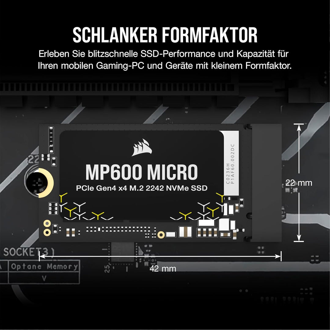 Corsair MP600 Micro 2TB M.2 NVMe PCIe x4 Gen4 SSD – M.2 2242 – Bis zu 7.000MB/Sek. Sequentielles Les