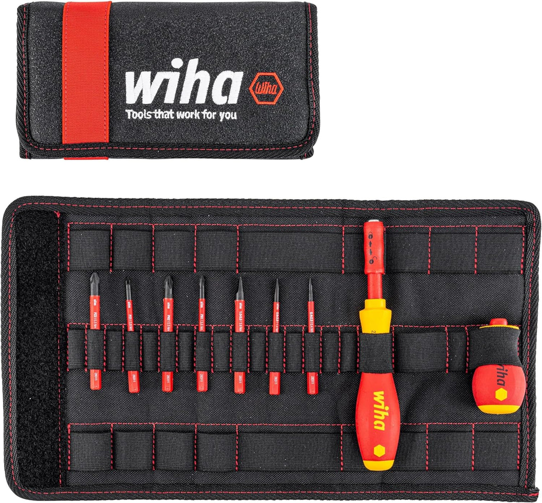 Wiha Schraubendreher und Bit Set slimVario (41232) 10 tlg. in Falttasche | VDE Elektriker | inklusiv