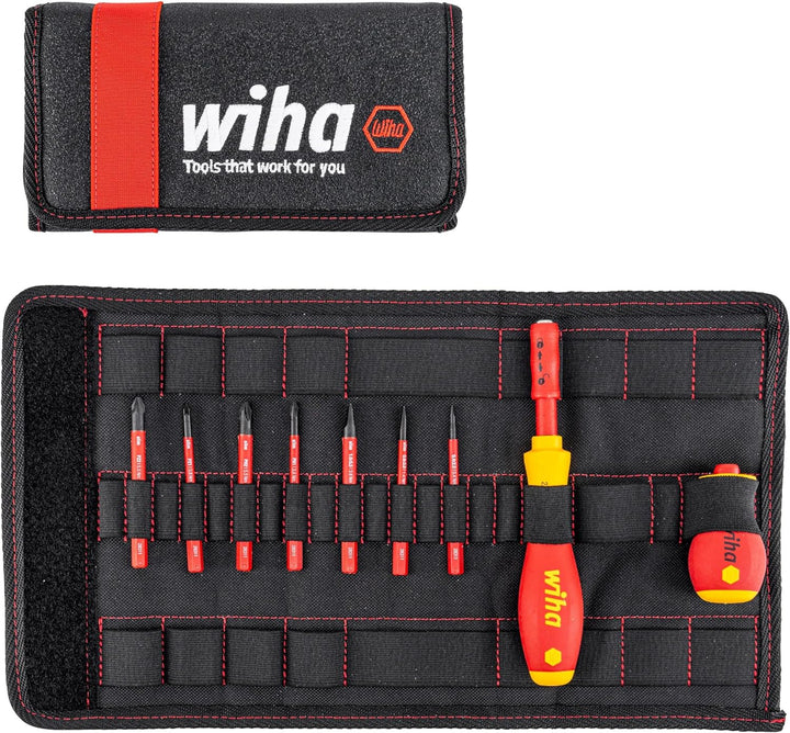 Wiha Schraubendreher und Bit Set slimVario (41232) 10 tlg. in Falttasche | VDE Elektriker | inklusiv