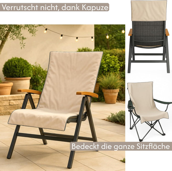 Schonbezug Gartenstuhl Hochlehner 130x65cm - mit Kapuze Microfaser Light Weight Schonbezüge für Gart