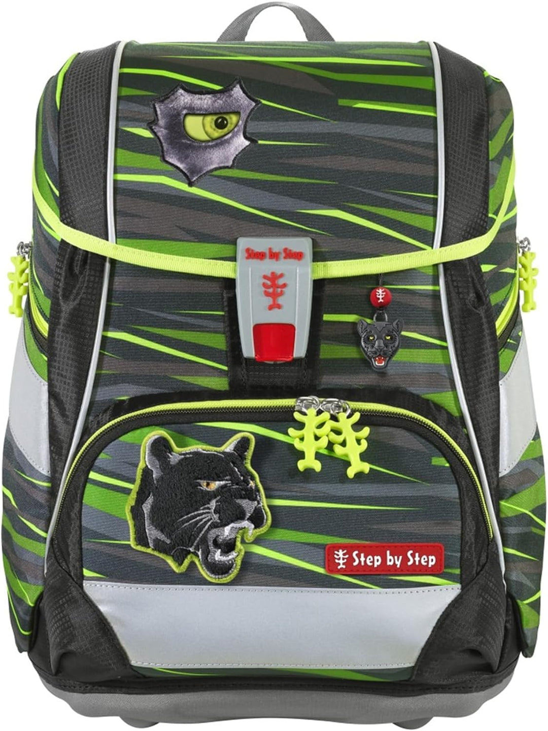 Step by Step Schulranzen-Set 2IN1 Plus „Wild Cat Chiko“ 6-teilig, grün-schwarz, Panther-Design, ergo