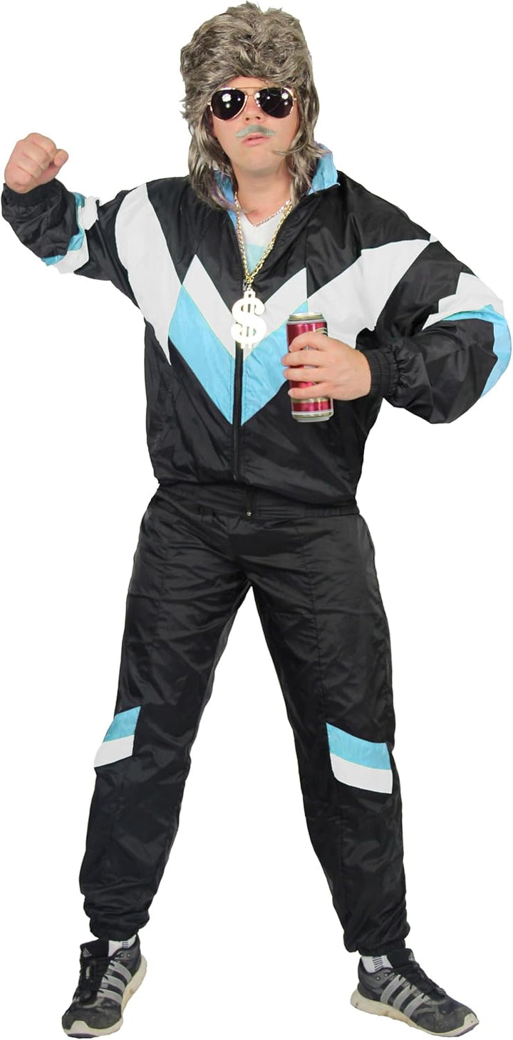Foxxeo 80er Jahre Trainingsanzug Premium Kostüm für Herren - schwarz weiss babyblau