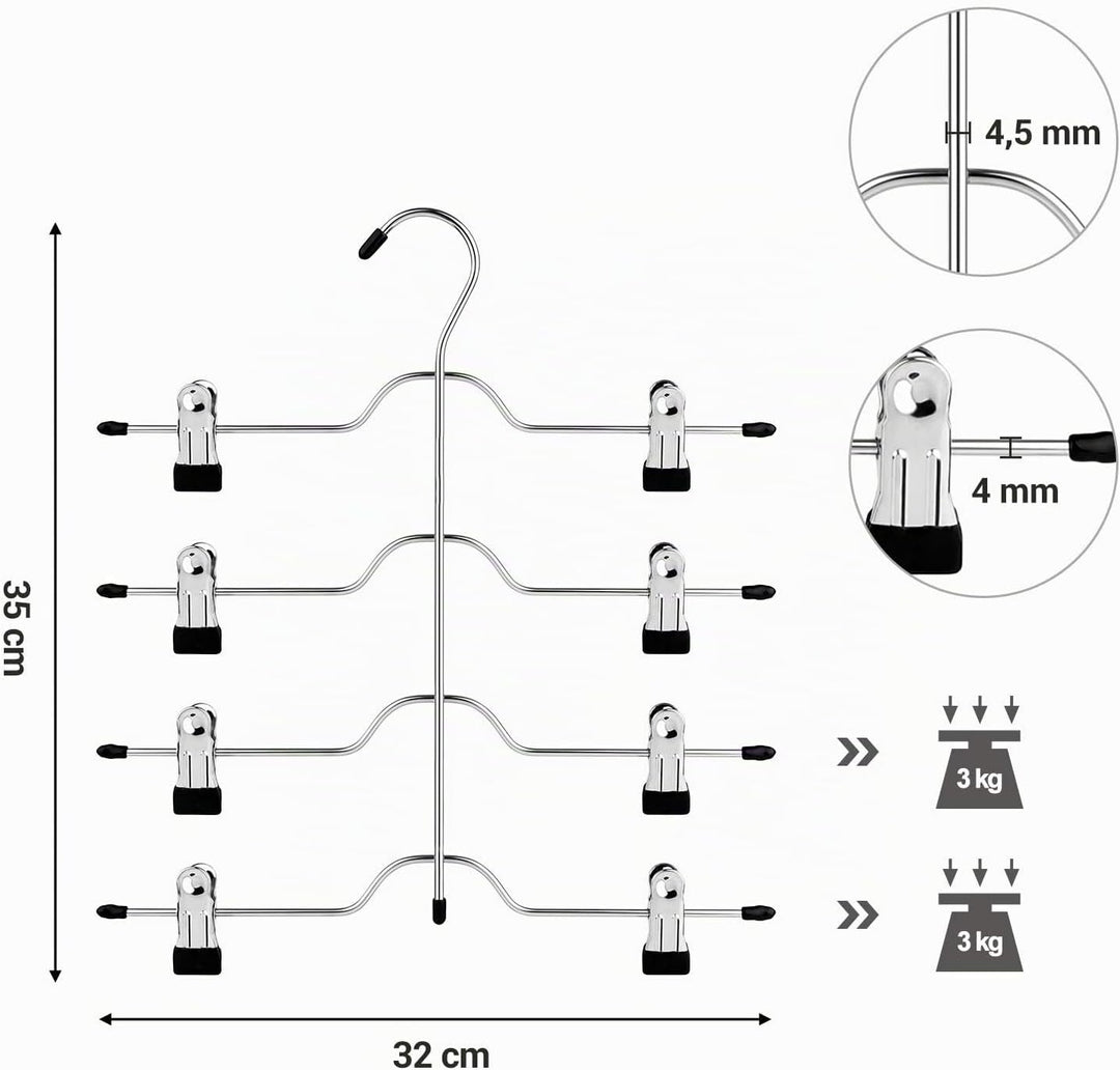 SONGMICS HosenbÜgel platzsparend, Mehrfach-RockbÜgel mit Clips, 6er Set, KleiderbÜgel aus Metall, fÜ