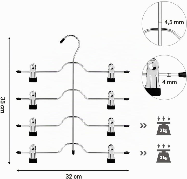 SONGMICS HosenbÜgel platzsparend, Mehrfach-RockbÜgel mit Clips, 6er Set, KleiderbÜgel aus Metall, fÜ