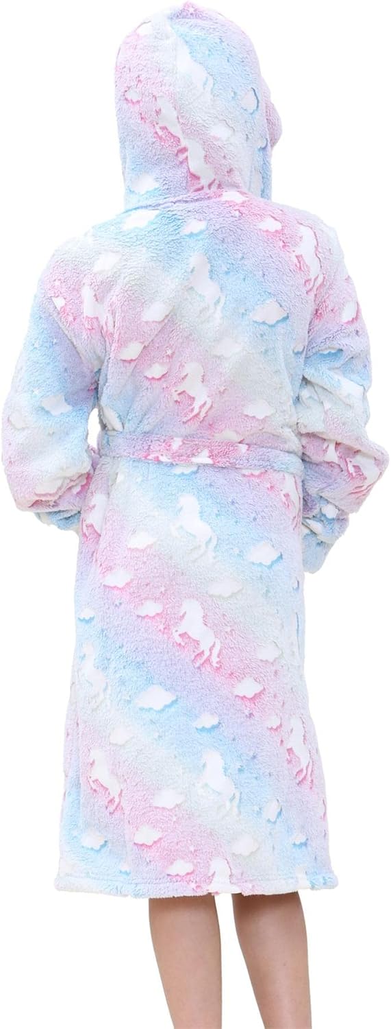 A2Z 4 Kids Mädchen Luxus Vlies Plüsch Stoff Mit Kapuze Kleid Glühen In Der Dunkel Morgenmantel Einho