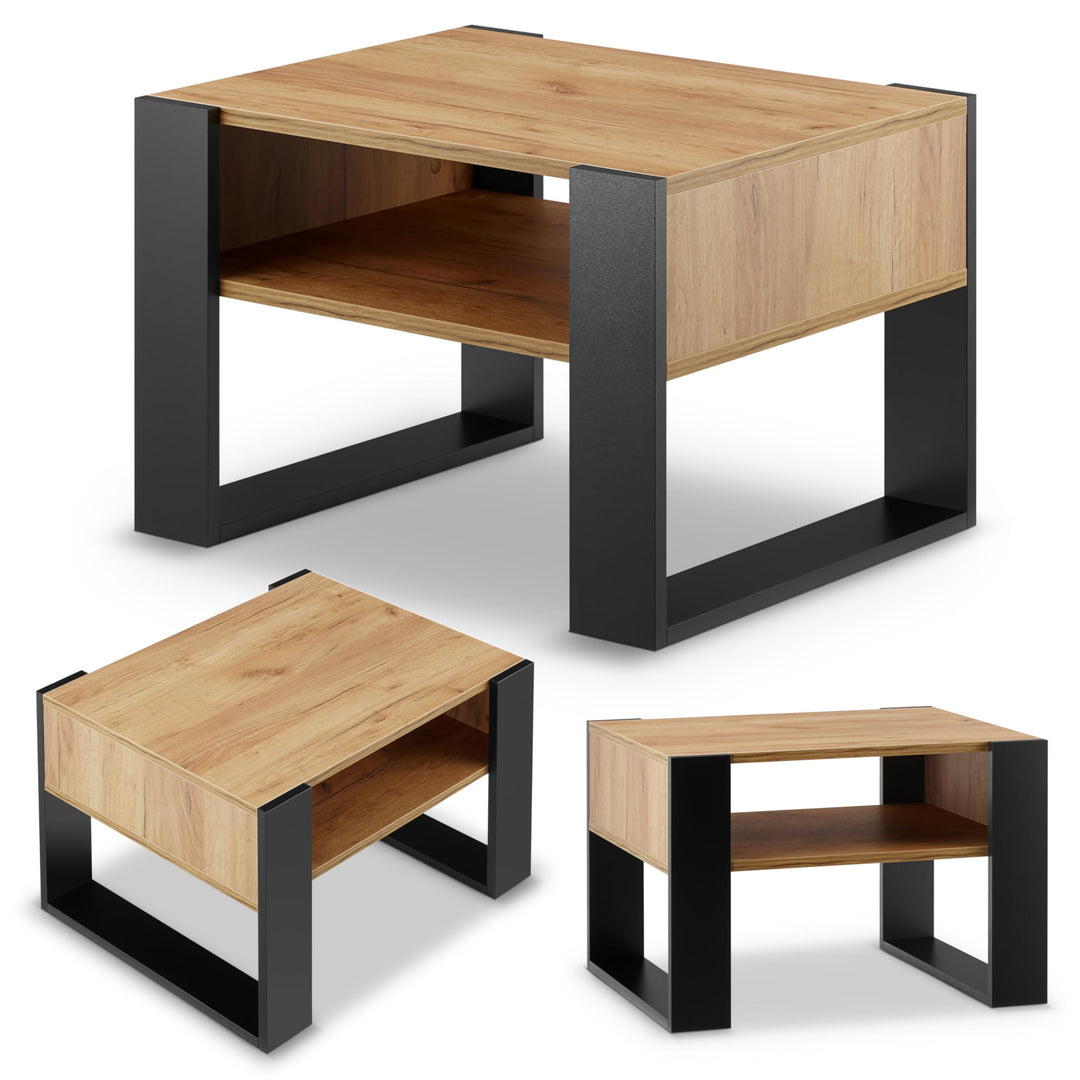 defiPad® Couchtisch mit Stauraum | Modern Wohnzimmertisch Eiche | 65CM Breite Kaffeetisch | Massiv u