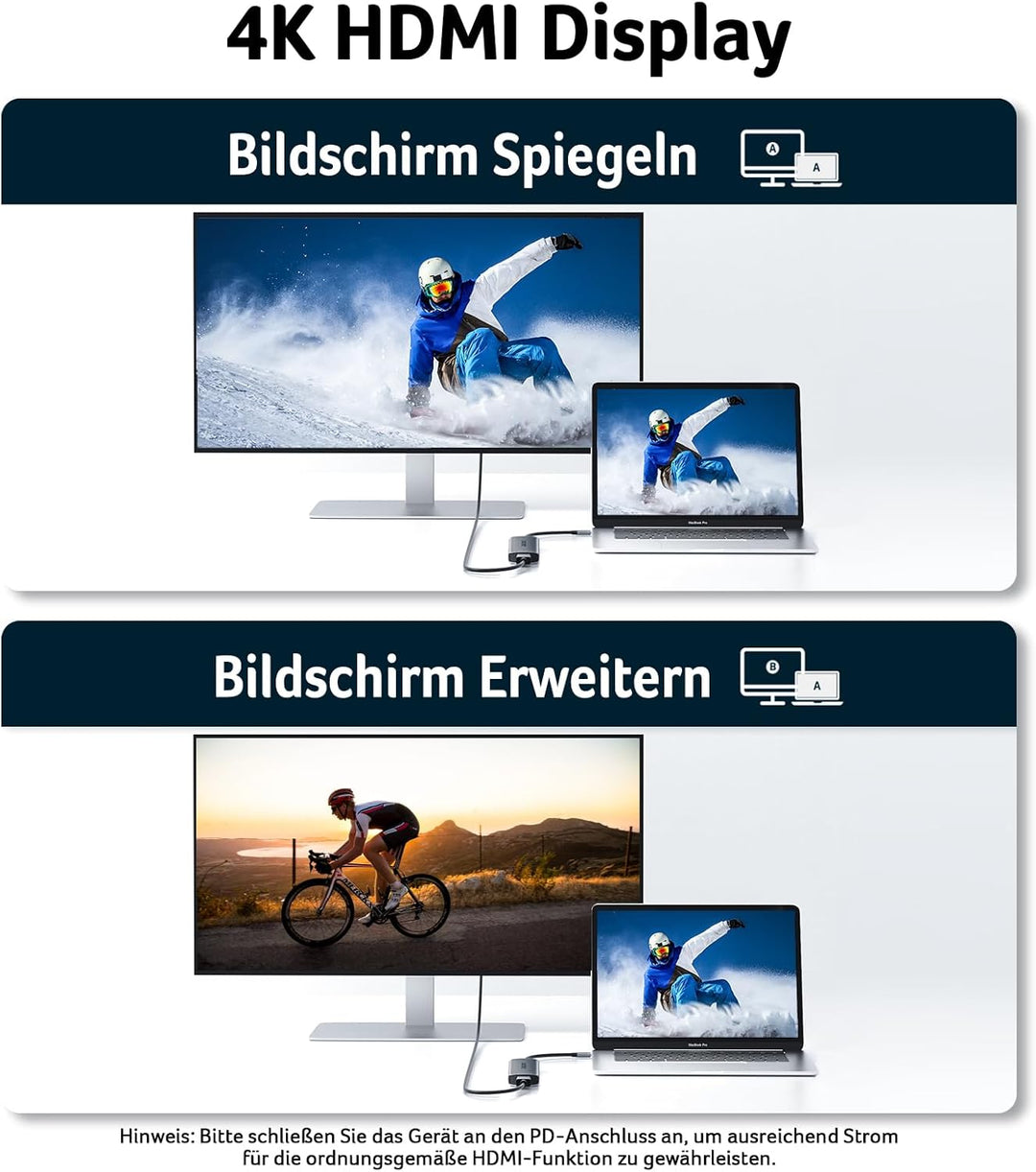 acer USB C Hub, 7IN1 USB-C auf 4K HDMI, 2xUSB 3.0, 1x Typ C 5Gbps, 100W PD, SD/TF Katenleser, Alumin